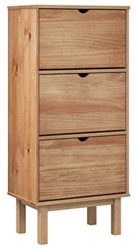 vidaXL Schuhschrank mit 3 Schubladen Schuhablage Schuhregal Schuhständer Schuhaufbewahrung Schuhkipper Schuhkommode Braun Massivholz Kiefer