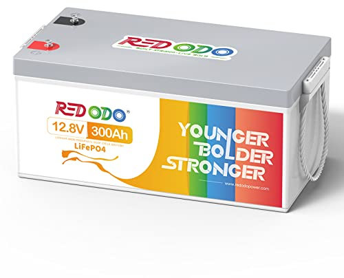 Redodo 12V 300Ah Batterie Lithium,LiFePO4 Batterie BMS 200A Intégré,Puissance de Sortie Max. 2560W,Certifié UL&FCC Parfaite pour Systèmes Solaires Domestiques Hors Réseau,Véhicules Récréatifs