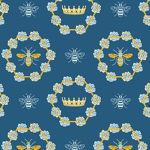 The Craft Cotton Co Bienenkrone, Patchwork-Stoff, Bienenmotiv, 0,5 m, 100 % Baumwolle, Blau