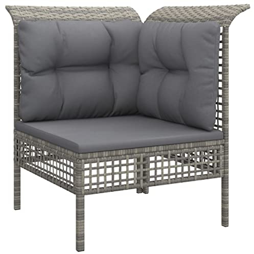 vidaXL Garten Ecksofa, Gartensofa mit Kissen Stahlrahmen, Modular Sofa für Garten Terrasse, Gartenmöbel Loungemöbel, Grau Poly Rattan