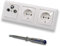 Busch Jäger SET: Unterputz 3Loch Dose 47-2150 MHz, Enddose Stichdose, Radio/TV/SAT-Kompatibilität + BalanceSi alpinweiß 3fach Rahmen + 2x Steckdose 20EUC-914 + EBROM Phasenprüfer zur Montage d. Geräte
