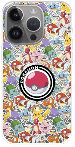 Hülle Kompatibel mit iPhone 15 Pro MAX Offizielle Pokemon Muster Aufkleber Poké Ball zum Schutz Ihrer Handyhülle Transparent Flexibel Silikon Hülle mit Offizieller Pokémon-Lizenz
