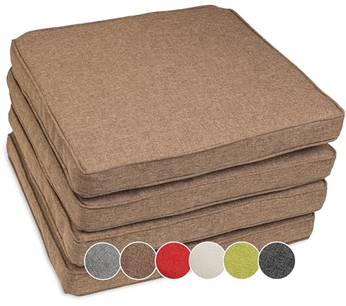 sunnypillow 4er Set Stuhlkissen wasserdicht UV-lichtecht 50 x 50 x 5cm | Polsterauflage Auflage für Stühle/Bänke | Sitzkissen Stuhlauflage für Haus und Garten | Indoor/Outdoor | Braun