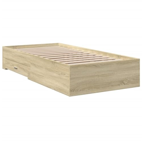 vidaXL Bettgestell, Bett mit Schubladen, Bettrahmen mit Sperrholzlatten, Einzelbett für Schlafzimmer, Schubladenbett, Sonoma-Eiche 90x200cm Holzwerkstoff