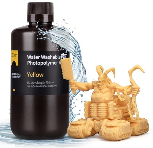 ELEGOO Upgraded Wasser Waschbares 3D Drucker Resin 2.0, Schnell Aushärtendes Photopolymerharz für LCD DLP SLA Resin Drucker, 395-405nm UV-Aushärtung 3D-Druckflüssigkeit, Gelb 1000g