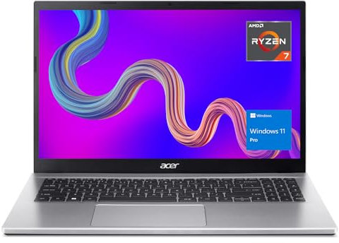 acer Aspire 15.6 FHD Ryzen 7 Business Laptop, AMD Ryzen 7 5700U, 16GB RAM, 1TB PCIe SSD, teclado numérico, TouchPad, cámara web, Wi-Fi 6, HDMI, RJ-45, Windows 11 Pro, plateado