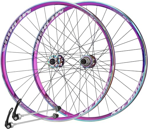 NBTRXWAFR Mountainbike-Laufradsatz, 26/27,5 Aluminiumlegierung Vorne 2 Hinten 5 Peilin-Nabe, Scheibenbremse-Schnellspanner-Fahrradrad, Für 7/8/9/10/11 Geschwindigkeit,Rainbow,27.5