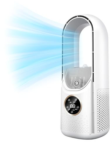 Plyisty Ventilateur Portable sans Pales, Ventilateur avec Lumière LED, 6 Vitesses, Rechargeable par USB, Ventilateur de Bureau avec Fonction Minuterie, pour la Maison, le Bureau
