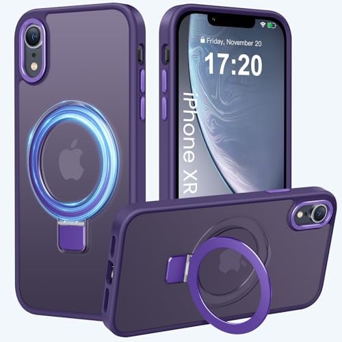 PuyaTeya Magnetic Stand for iPhone XR Case, Compatible with Mag-Safe, Military Drop Protection, Anti-scratch/fingerprint Translucent Matte iPhone XR Phone Case(Purple)