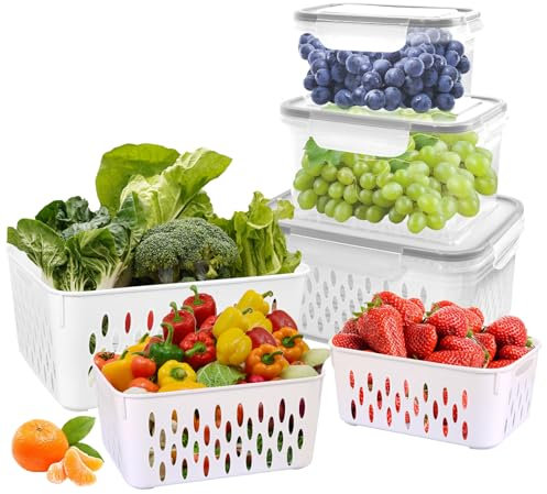 CUINIUNAID 3 Set Frischhaltedosen mit Deckel Kühlschrank Organizer Obst Aufbewahrung Kühlschrank Frischhaltedosen Set für Obst und Gemüse Aufbewahrung Kühlschrank