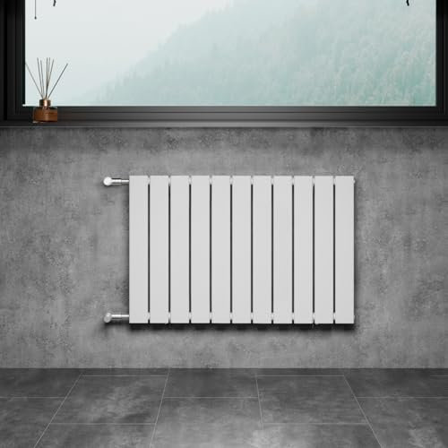 WITEN&NOCK Design Heizkörper Flach Paneelheizkörper Weiß 850 x 600 mm Einlagig mit Seitenanschluss Austauschheizkörper Nabenabstand 550 mm inkl. Montageset