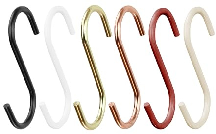 Natural Goods Berlin Lot de 6 crochets à vêtements en S pour tringles rondes et carrées, crochets tourbillonnants en métal, crochets de boucher, crochets porte-manteaux, peu encombrants (rouge foncé)