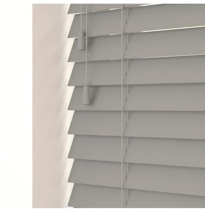 Volcanic Grey 50mm Faux Wood Venetian Blinds Fine Grained With Strings 120cm Drop 190cm Wide