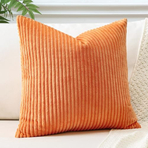 JOTOM 1 Stück Cord Kissenbezug Kissenhülle Dekorative Zierkissen Sofakissen Couchkissen Dekokissen Zierkissenbezug Deko Kissenbezüge für Sofa Wohnzimmer (60x60cm, Orange Gebrannt)