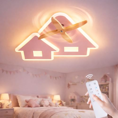 Epochglo Kinderzimmer Deckenlampe LED, Dimmbar 3000K–6500K, 28W 2800LM, mit Fernbedienung, Nachtlicht & Timer, Flimmerfrei & Augenschonend, Rosa Haus Design Deckenleuchte für Kinder