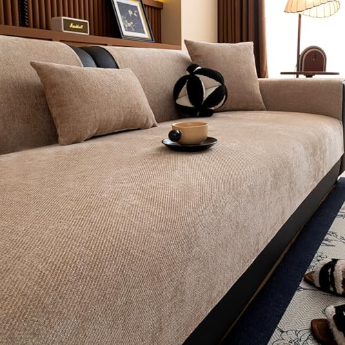 Generisch Sofabezug,Chenille Sofabezug, Kratzfest Hund Katze Sofaschoner, Rutschfester Sofa Cover Couch Überzug 2 3 4 Sitzer für U/L Form Sektionssofa(Coffee1,110x240cm)