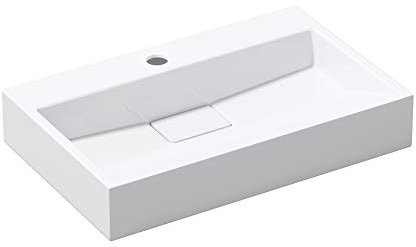 doporro Lavabo Suspendu avec Bonde Vasque à Poser Blanc 60x38x11cm Lave Mains Rectangulaire avec Perçage de Robinet Colossum19