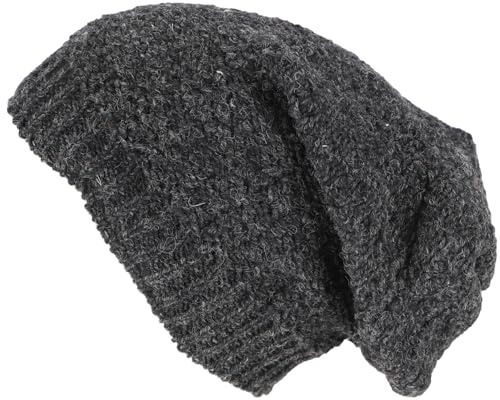 Handgestrickte Wollmütze, Strickmütze aus Schurwolle, warm, dunkelgrau