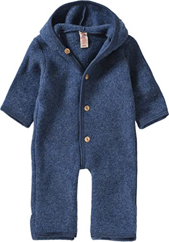 Engel - Tutina da neonato con cappuccio, in pile di lana, blu Melange, 62/68 cm