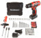 65-Piece Drill Set - Cordless Drill and Accessory Kit with Rechargeable Battery, Flashlight, Drilling Bit Set, Sockets, and More by Stalwart (Red)
