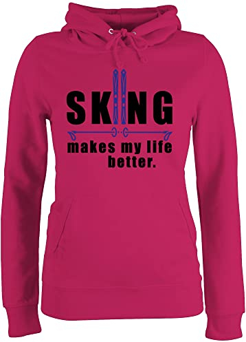 Pullover Damen Hoodie Frauen - Snowboard, Ski und mehr - Skiing Makes My Life Better - M - Fuchsia - Kapuzenpulli Kapuze Hoodies Hoodies/pullis Pulli Hoody Kapuzenpullover für mit Kapuzen hoddis