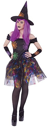 Rubies – S8358 – Kostüm Erwachsene Hexe Spinnennetz – Kleid/Fingerlose/Hut – Einheitsgröße