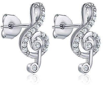 SILVEGO Damen Ohrringe aus 925 Sterling Silber Violinschlüssel mit Zirkonia Ohrstecker