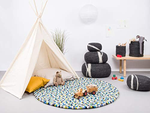 myfelt Filzkugelteppich Fritz - Ø 120 cm, ideal für Schlaf-, Wohn-, Kinderzimmer, Flur & Bad