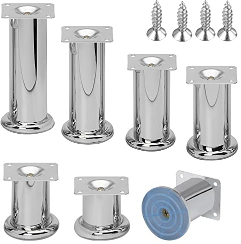 Stahlia Möbelfüße Metall 100mm (10 Stück) Chrom-glänzend Schrankfüße Ø50mm Sockelfüße für Kommode, Sideboard, Sofa, Badmöbel inkl. Befestigungsschrauben