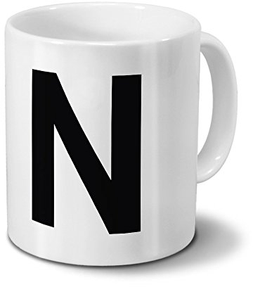 Tasse mit dem Buchstaben N - Motiv Letters - Trend, Modern, Kaffeebecher, Mug, Becher, Kaffeetasse - Farbe Weiß