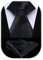 HISDERN Krawatten Herren Schwarz Extra Lange Paisley Krawatte und Einstecktuch Set Elegante Klassisch Hochzeit Seidenkrawatte Taschentuch für Männer
