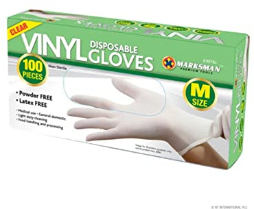Marksman Powder Free Vinyl Disposable Gloves, Medium 100 pieces