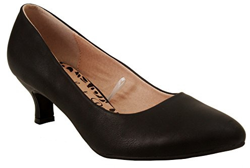 Comfort Plus Ladies Womens Wide Fit Memory Foam Patent Formal Slip On Kitten Heel Party Office Work Court Shoes - Sizes UK 3-8