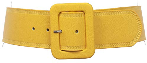 Damen-Ledergürtel, 5,4 cm breit, hohe Taille, rechteckig, genähte Kanten, gelb, M/L-36