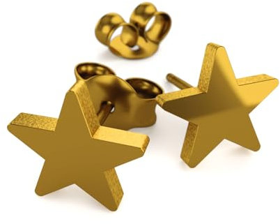 Fly Style Edelstahl Stern Ohrringe Ohrstecker - Kleine Sterne - Sternen Schmuck - Modeschmuck Ohrringe, Grösse:8 mm, Farbwahl:gold