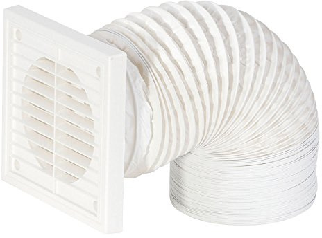 Airflow Flexible Ducting Kit – Ø150mm Diameter x 3m Length with White Square Grille & Fly Screen – Easy Install Ventilation Kit for Extractor Fans