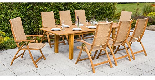 MERXX Gartenmöbelset Capri, 9-tlg., 8 Klappsessel, Tisch 180-220-260x100 cm, Akazienholz naturfarben