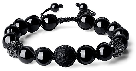 COAI Herren Glücksarmband aus Obsidian mit Pavé-Inspiration und Pixiu-Gravur