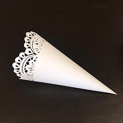 Sumshy 50 PZ Coni Riso Matrimonio Bianco, Chic Coni Portariso, Elegante Coni Portaconfetti Confettata, Carta Perlato con Bordo Tagliato in Laser Scatoline Bomboniere Segnaposto per Nozze