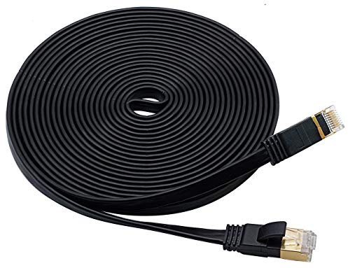 AAOTOKK Cat7 Ethernet Câble,10Gigabit 600Mhz Noir Plat Mâle RJ45 Réseau Patch Internet LAN Câble Blindé pour Modem,Routeur,PC,Mac,Ordinateur Portable,PS2,PS3,PS4, Noir(5M/16Pied)
