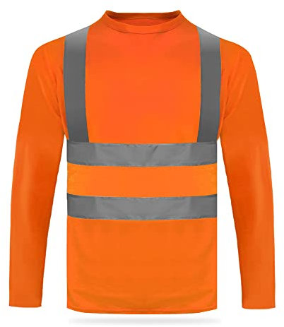 HYCOPROT High Visibility Reflective Safety Long Sleeve T Shirts Moisture Wicking Mesh, Quick Dry Breathable Lightweight Reflective Tee Orange