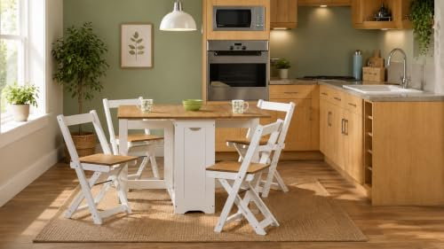 Furniture 321 Santos Butterfly Dining Set with 4 Folding Chairs White & Pine