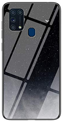 MadBee Cover per Samsung Galaxy M31 [con Pellicola Proteggi Schermo],Custodia Protettiva in Vetro Temperato 9H [Cielo Stellato] + Cornice Paraurti in Silicone Morbido Cover Case (Stellato Nero)