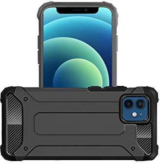 DN-Technology iPhone 12 mini Case | Silicone| Hard Pc | Phone case | Hybrid Protection | Dual Layer | Tough | Armor Protective | Metal | Shockproof | Case For iPhone 12 mini Case (5.4') (BLACK)