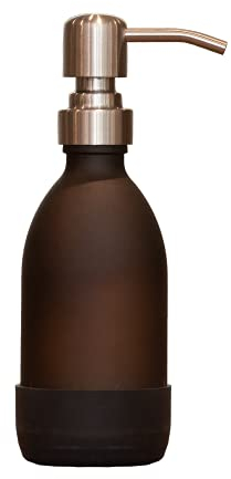 Amber Glass Silver Hand Soap Dispenser 500ml and 250ml Options - Matte Glass & Non-Slip Base - Great Kitchen or Bathroom Soap, Conditioner or Shampoo Dispenser (Silver, 250ml)