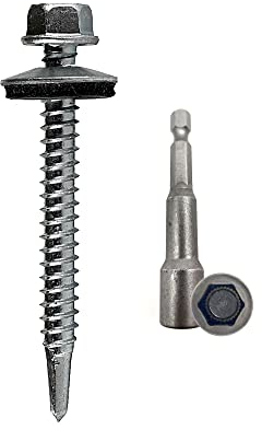 DOJA Industrial | Viti Autofilettanti Testa Esagonale con Rondella 5,5x50 + Chiave a Bussola M8 | 100 Viti Autoforanti Zincate + 1 Chiave Torx | Autoperforanti | Lastre Ondulate,