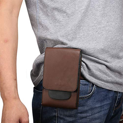 Herren Handy Gürteltasche mit Clip, Vertikal Gürteltasche Handy Leder Braun, 6.9 PU Leder Handy Hüfttasche Handytasche Bauchtasche Telefon Holster mit Gürtel Schlaufe Karabinerhaken für Camping Reise