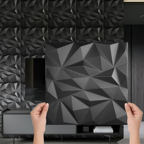 Eurodeco 3D Wandpaneele - 3D Wandverkleidung Paneele - Dekoren Deckenpaneele - Wanddeko Platten - Wandtattoos aus Polystyrol XPS Styropor - 50 x 50 cm, 3 mm Stärke, Zirkon Schwarz, 20 Stück (5m²)
