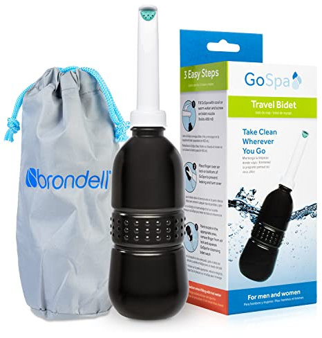 Brondell GS-70BLK GoSpa Essential Tragbares Bidet für den täglichen Gebrauch, Camping, Wandern und Outdoor-Aktivitäten, kompakt und diskret, inklusive Reisetasche, 400 ml, Mitternacht