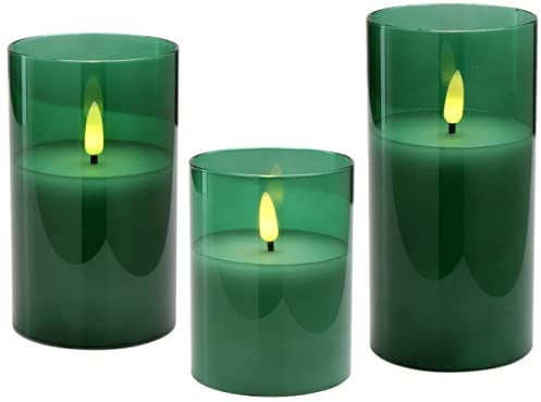 Klocke Dekorationsbedarf Wunderschöne LED Kerzen im Glas - 3er Set - Timer - Hochwertig & Realistisch - Kerzenset (Grün)